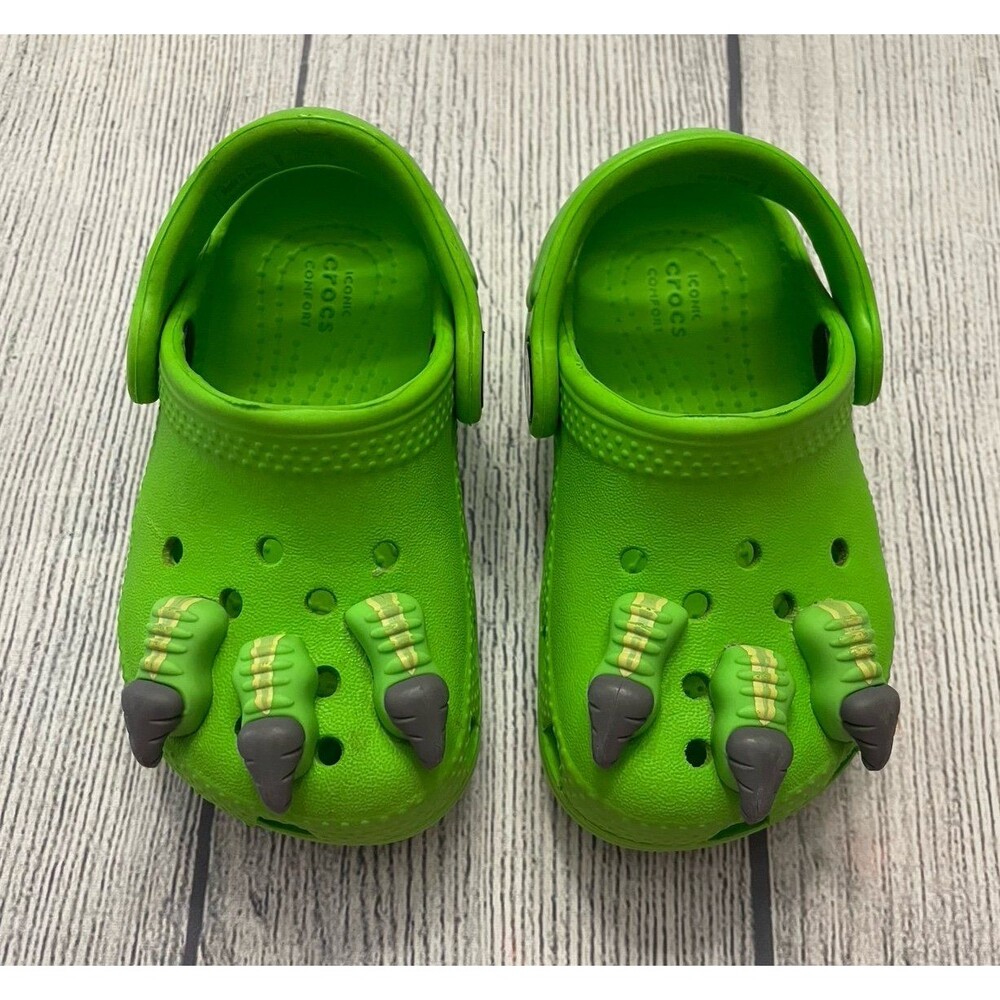 Green Dinosaur Croc Crocs Little Boy Toddler Sandals Shoes, Size 5